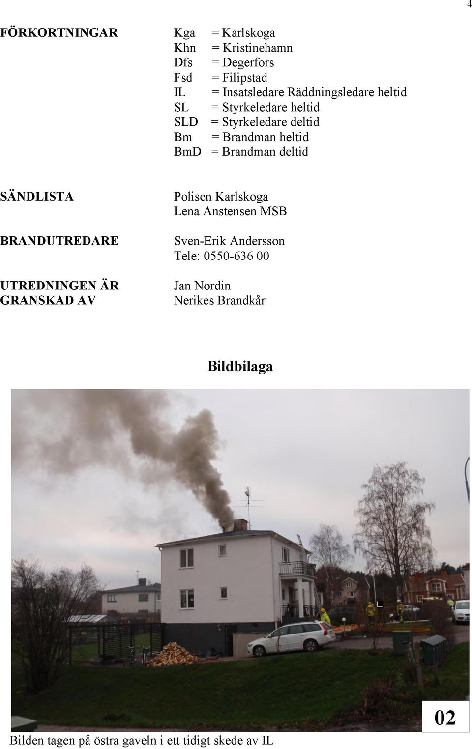 deltid SÄNDLISTA BRANDUTREDARE UTREDNINGEN ÄR GRANSKAD AV Polisen Karlskoga Lena Anstensen MSB Sven-Erik