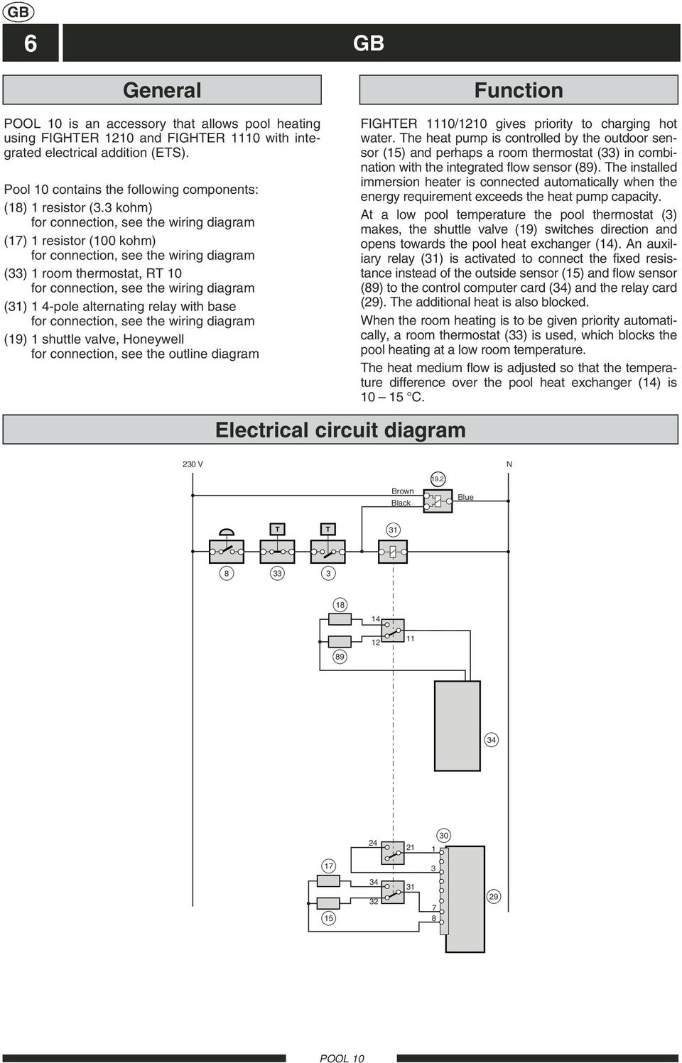 3 kohm) for connection, see the wiring diagram (17) 1 resistor (100 kohm) for connection, see the wiring diagram (33) 1 room thermostat, RT 10 for connection, see the wiring diagram (31) 1 4-pole