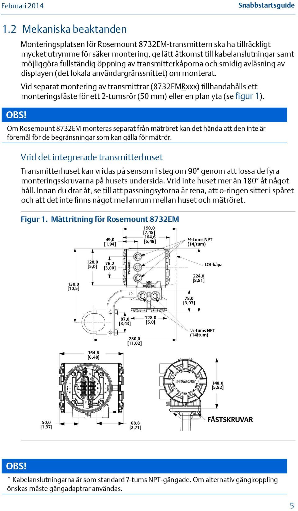 transmitterkåporna och smidig avläsning av displayen (det lokala användargränssnittet) om monterat.