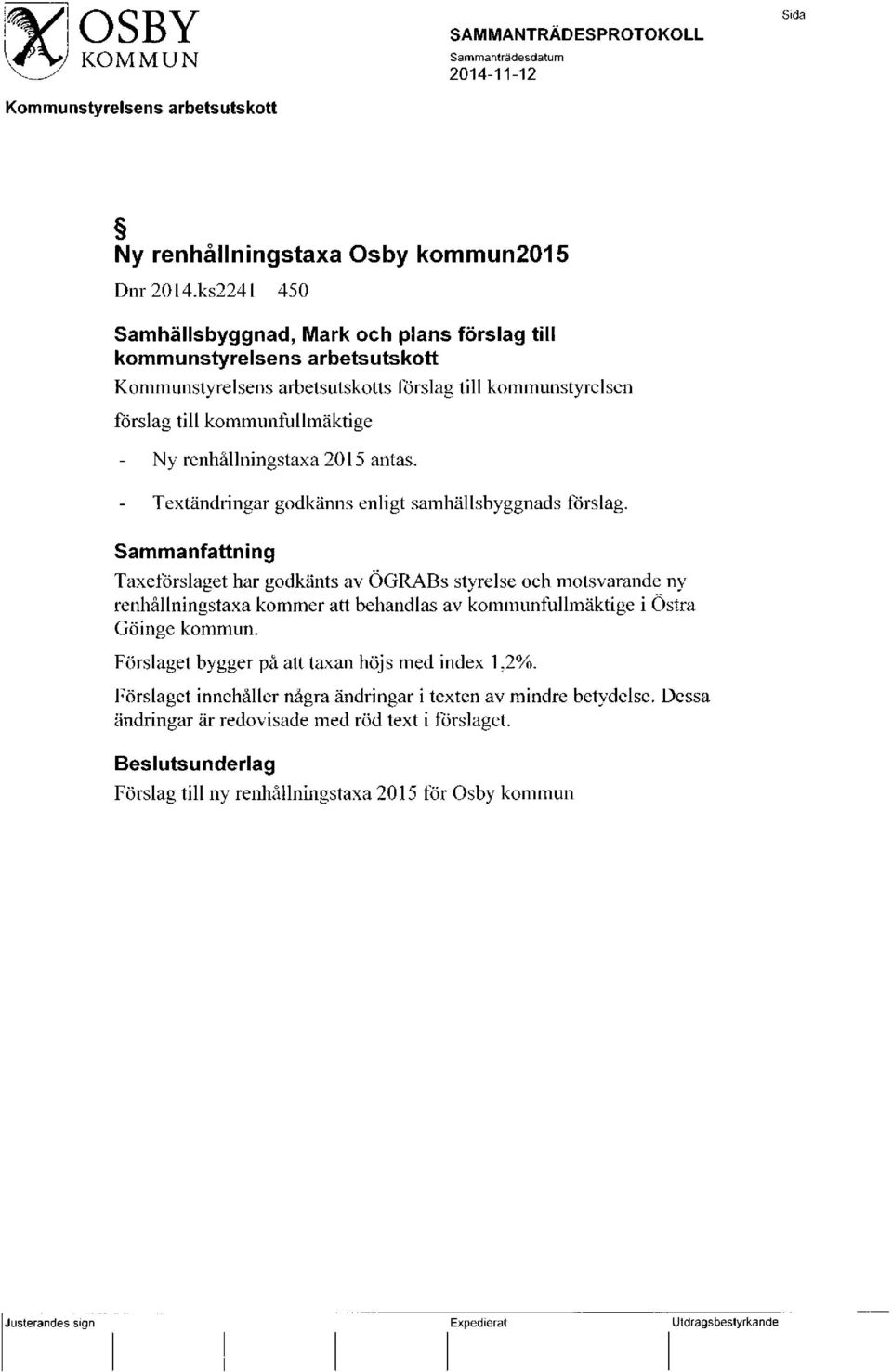 2015 antas. Textändringar godkänns enligt samhällsbyggnads förslag.