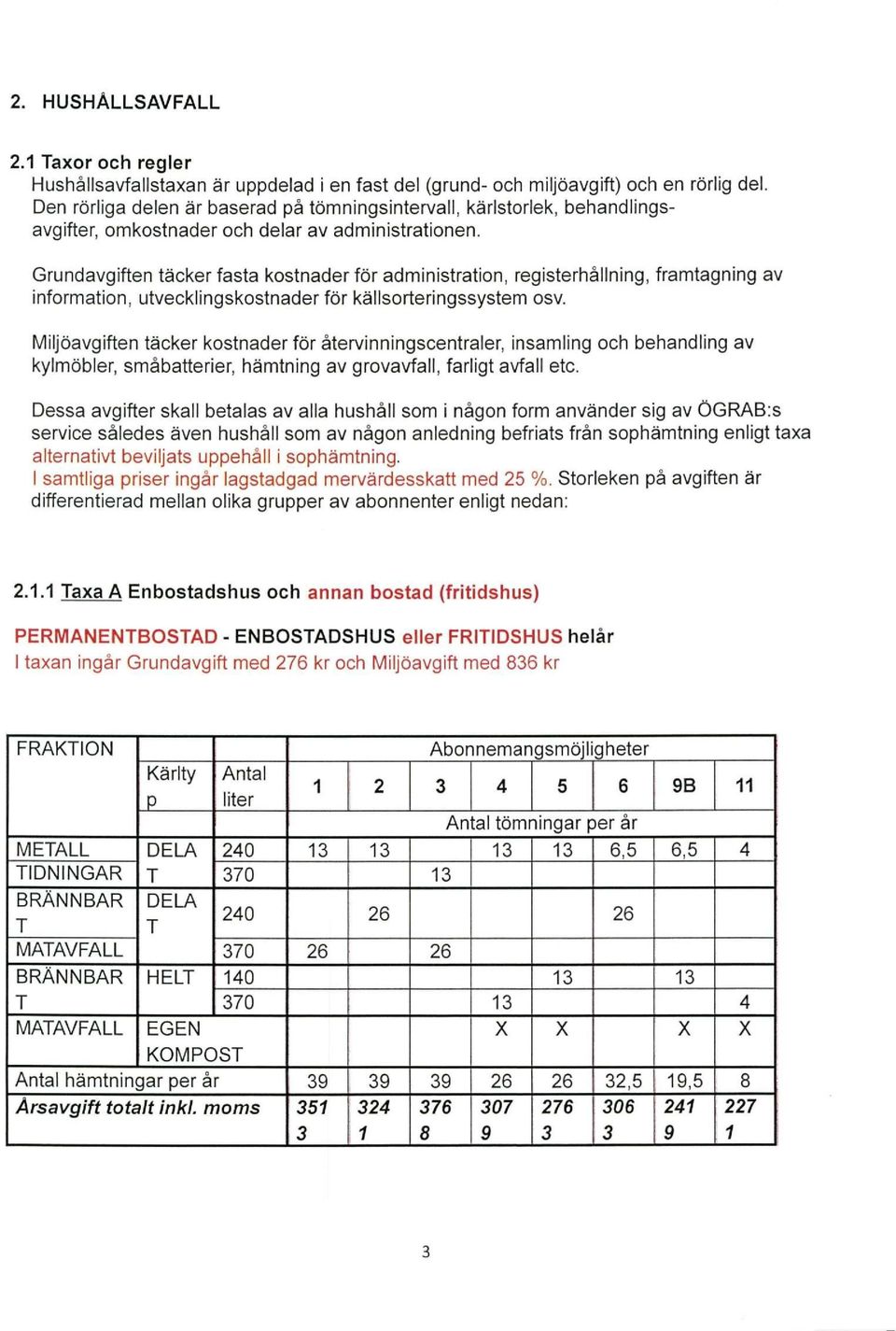 Grundavgiften täcker fasta kostnader för administration, registerhållning, framtagning av information, utvecklingskostnader för källsorteringssystem osv.