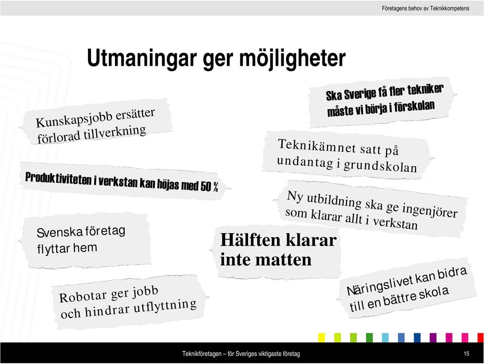 på undantag i grundskolan Produktiviteten i verkstan kan höjas med 50 % Ny utbildning ska ge ingenjörer som