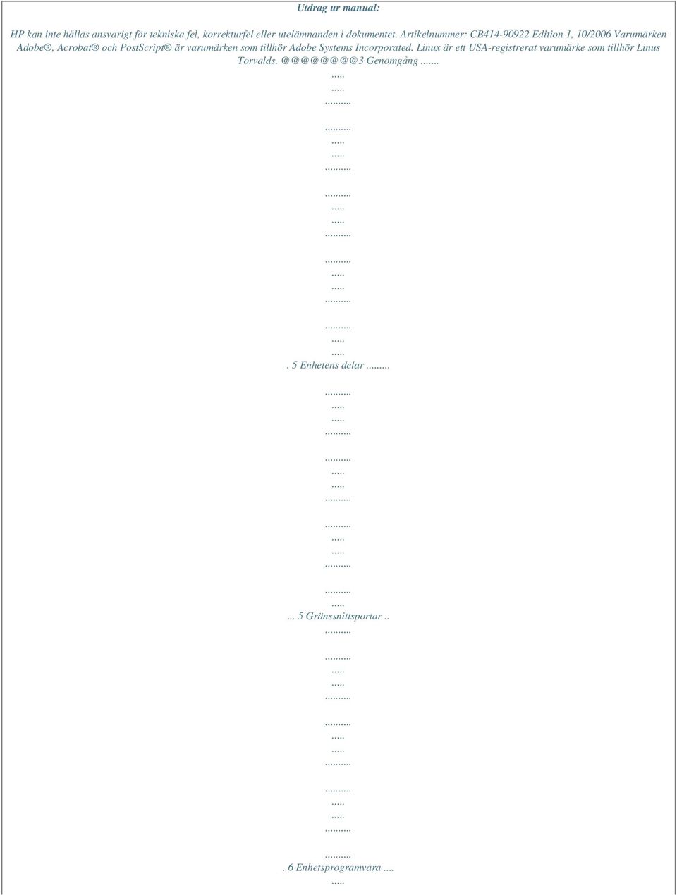 Artikelnummer: CB414-90922 Edition 1, 10/2006 Varumärken Adobe, Acrobat och PostScript är varumärken
