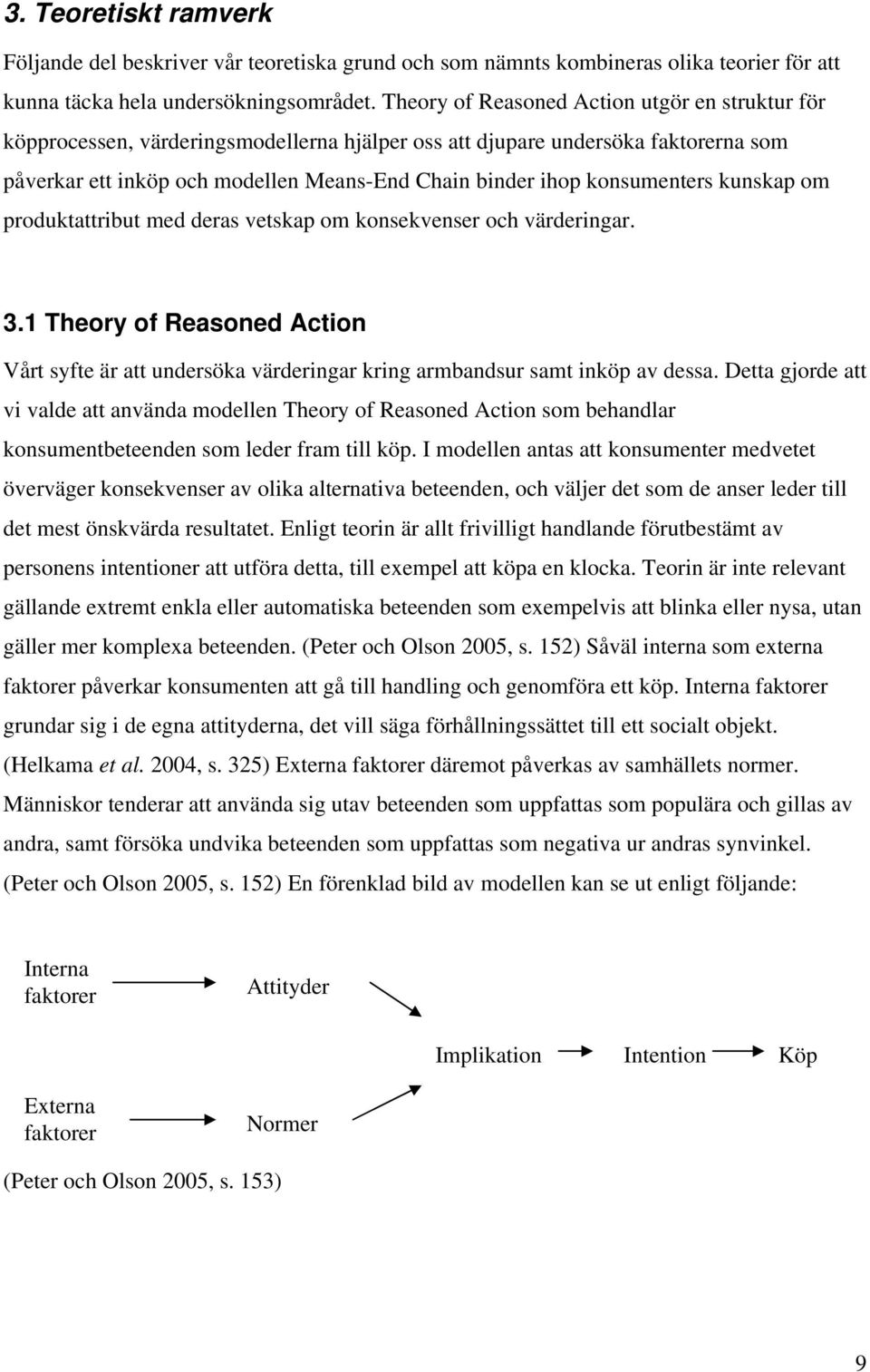 konsumenters kunskap om produktattribut med deras vetskap om konsekvenser och värderingar. 3.1 Theory of Reasoned Action Vårt syfte är att undersöka värderingar kring armbandsur samt inköp av dessa.