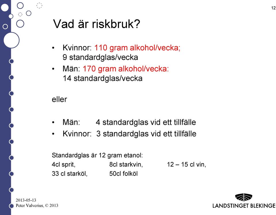 alkohol/vecka: 14 standardglas/vecka eller Män: 4 standardglas vid ett