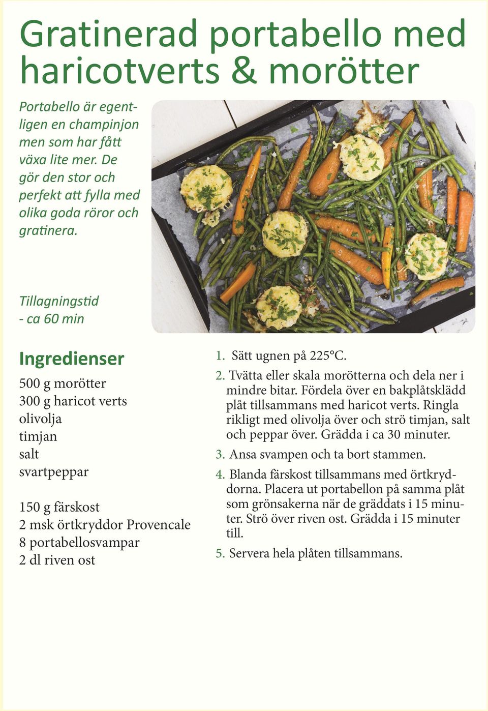 Fördela över en bakplåtsklädd plåt tillsammans med haricot verts. Ringla rikligt med olivolja över och strö timjan, och peppar över. Grädda i ca 30 minuter. 3. Ansa svampen och ta bort stammen. 4.