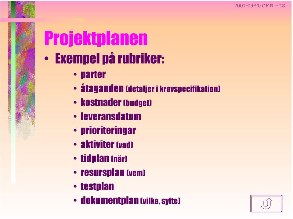 leveransdatum prioriteringar aktiviter (vad) tidplan