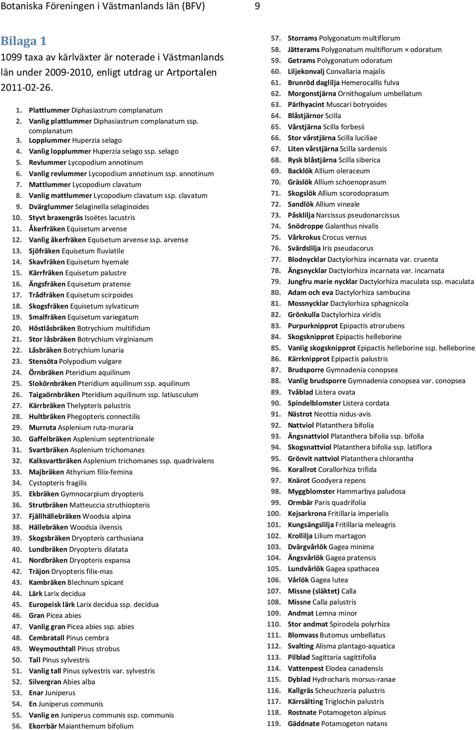 Vanlig revlummer Lycopodium annotinum ssp. annotinum 7. Mattlummer Lycopodium clavatum 8. Vanlig mattlummer Lycopodium clavatum ssp. clavatum 9. Dvärglummer Selaginella selaginoides 10.