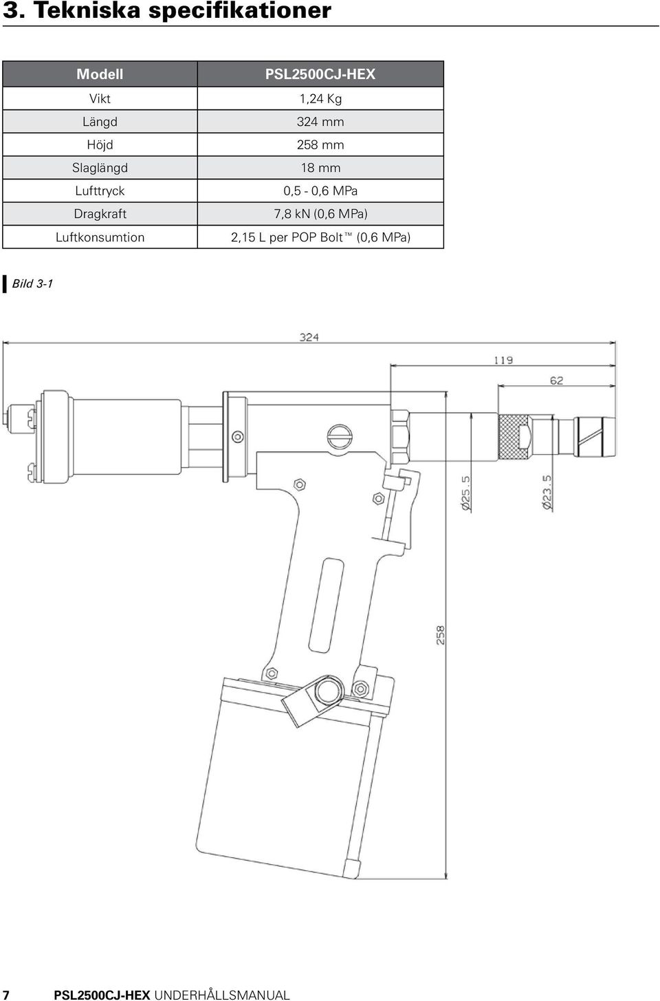 1,24 Kg 324 mm 258 mm 18 mm 0,5-0,6 MPa 7,8 kn (0,6 MPa)