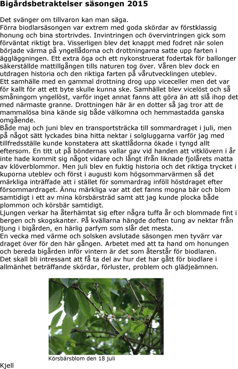 Ett extra öga och ett nykonstruerat fodertak för ballonger säkerställde mattillgången tills naturen tog över. Våren blev dock en utdragen historia och den riktiga farten på vårutvecklingen uteblev.