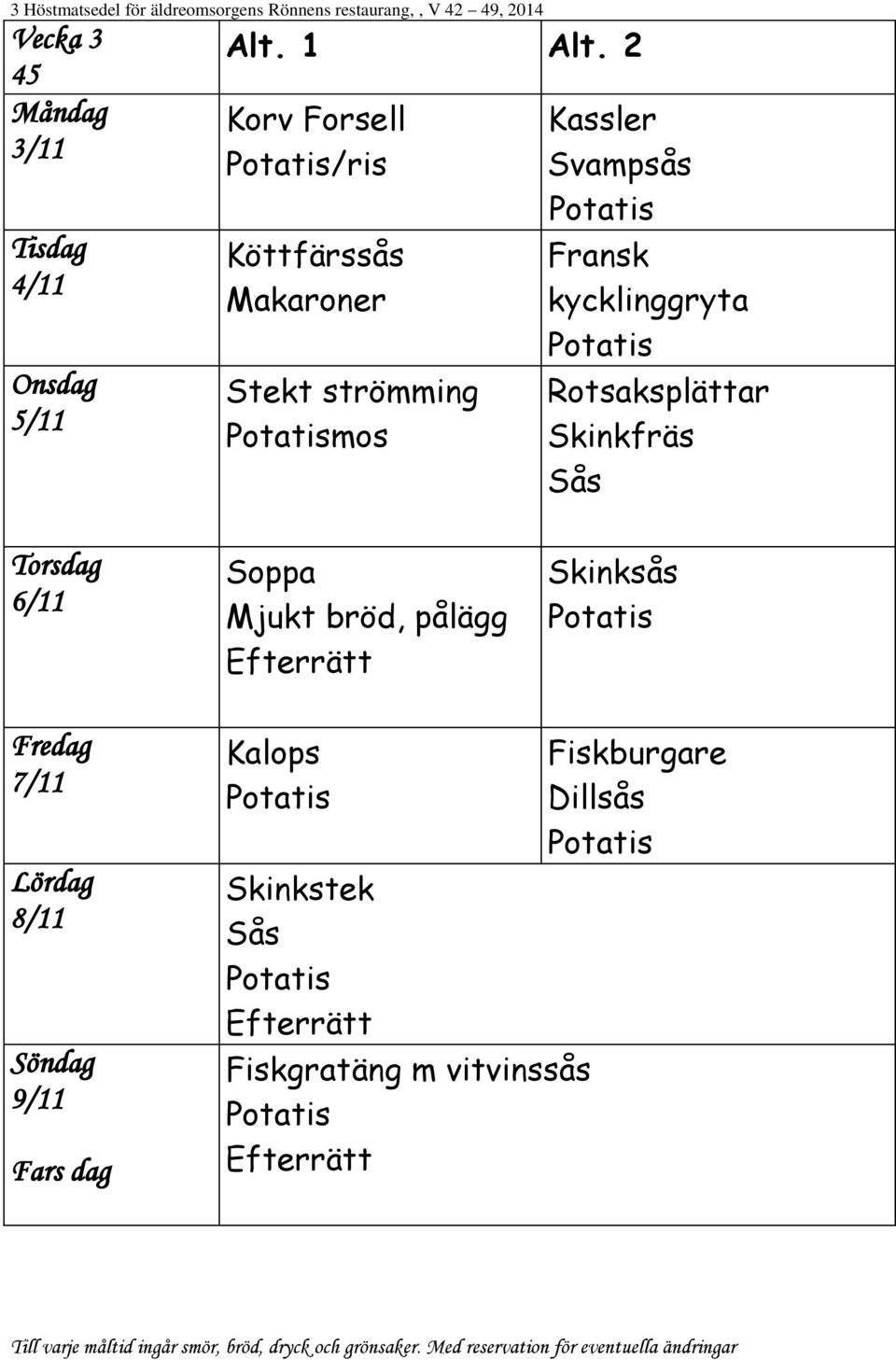 kycklinggryta Rotsaksplättar Skinkfräs 6/11 Skinksås 7/11