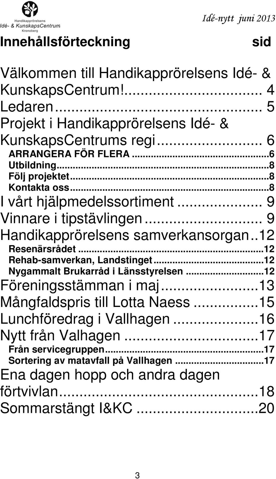 .. 9 Handikapprörelsens samverkansorgan..12 Resenärsrådet...12 Rehab-samverkan, Landstinget...12 Nygammalt Brukarråd i Länsstyrelsen...12 Föreningsstämman i maj.
