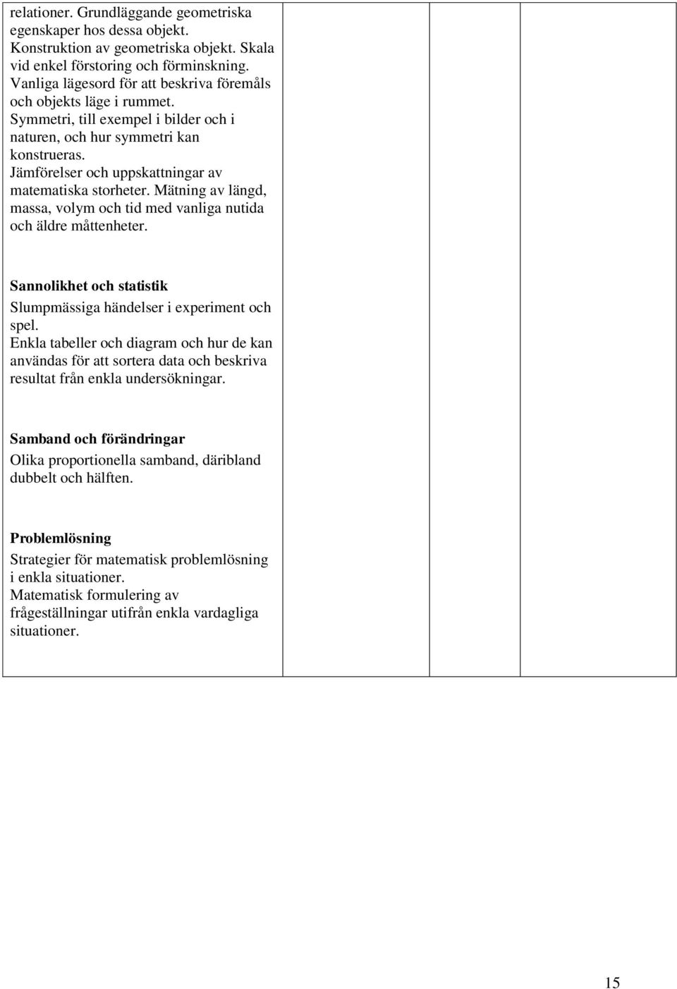 Jämförelser och uppskattningar av matematiska storheter. Mätning av längd, massa, volym och tid med vanliga nutida och äldre måttenheter.
