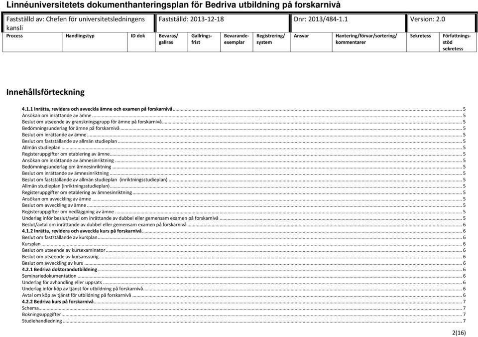 .. 5 Ansökan om inrättande av ämnesinriktning... 5 Bedömningsunderlag om ämnesinriktning... 5 Beslut om inrättande av ämnesinriktning.