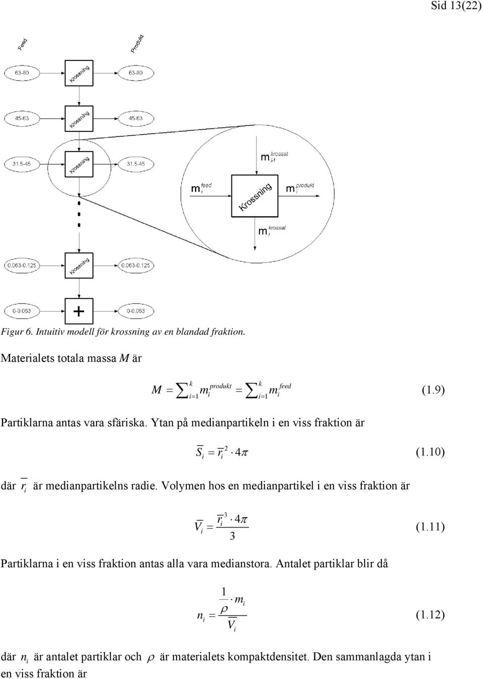 10) i 2 i där r i är medianpartikelns radie. Volymen hos en medianpartikel i en viss fraktion är V i r 3 i 4π = (1.