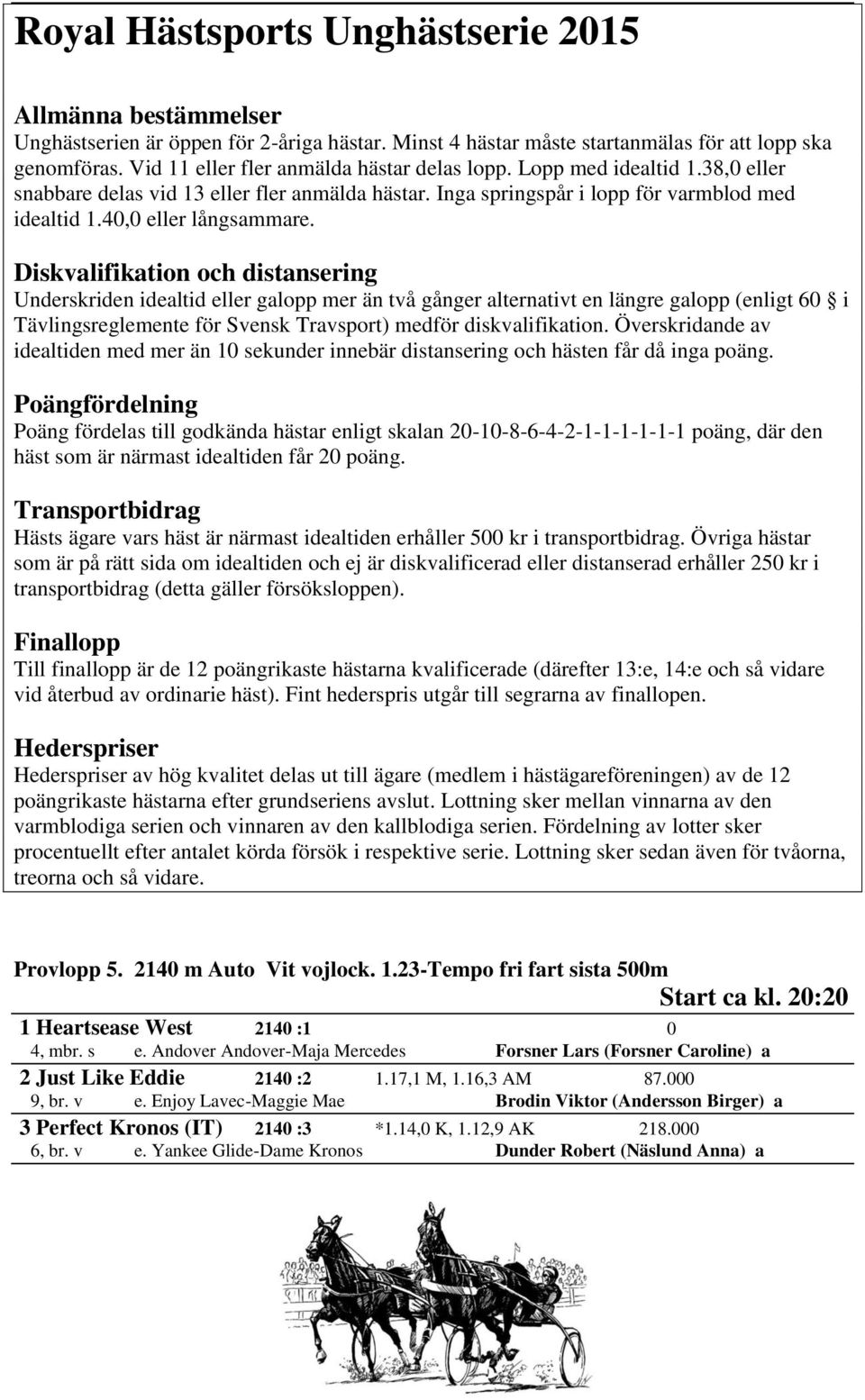 Diskvalifikation och distansering Underskriden idealtid eller galopp mer än två gånger alternativt en längre galopp (enligt 60 i Tävlingsreglemente för Svensk Travsport) medför diskvalifikation.