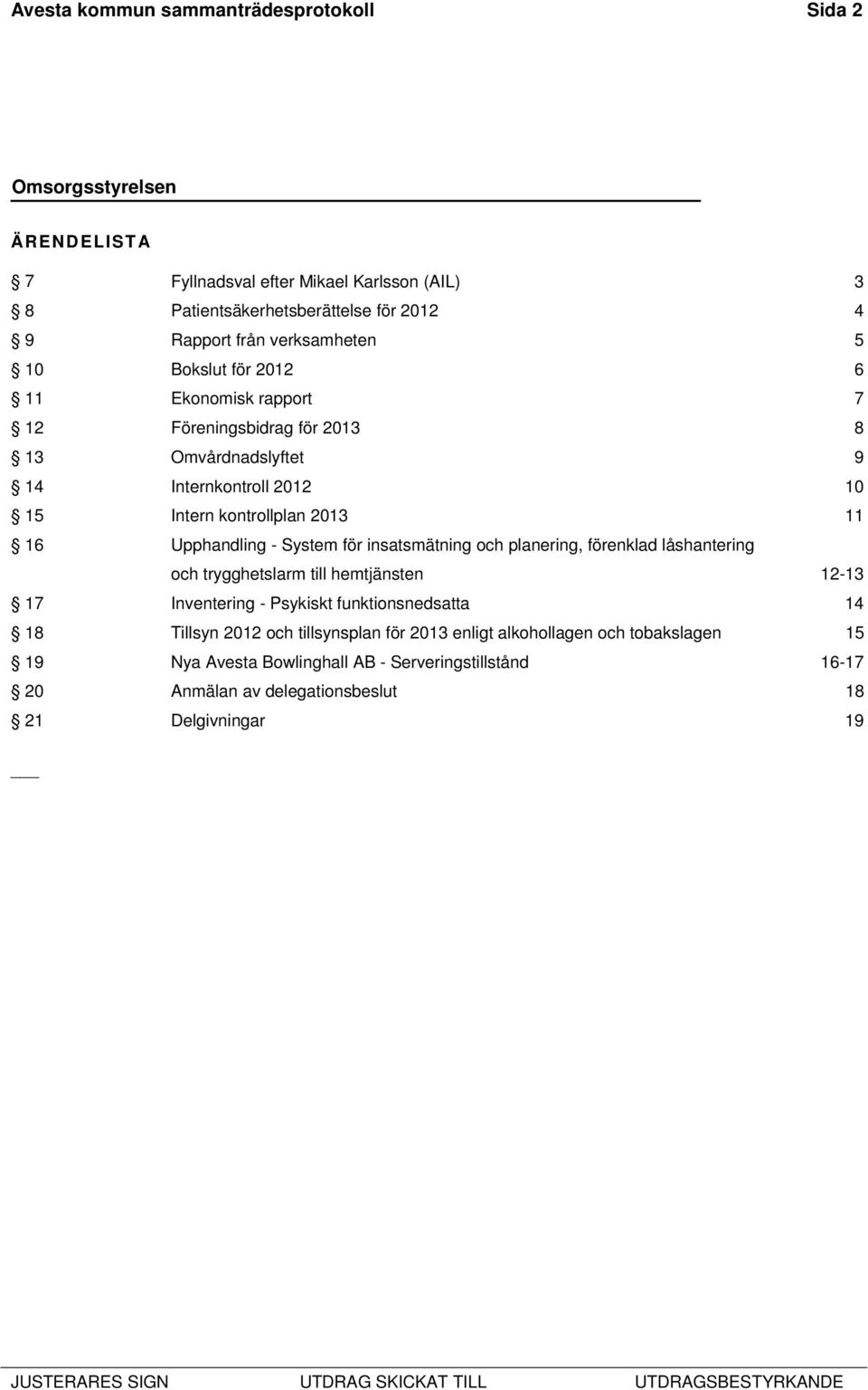 System för insatsmätning och planering, förenklad låshantering och trygghetslarm till hemtjänsten 12-13 17 Inventering - Psykiskt funktionsnedsatta 14 18 Tillsyn 2012 och
