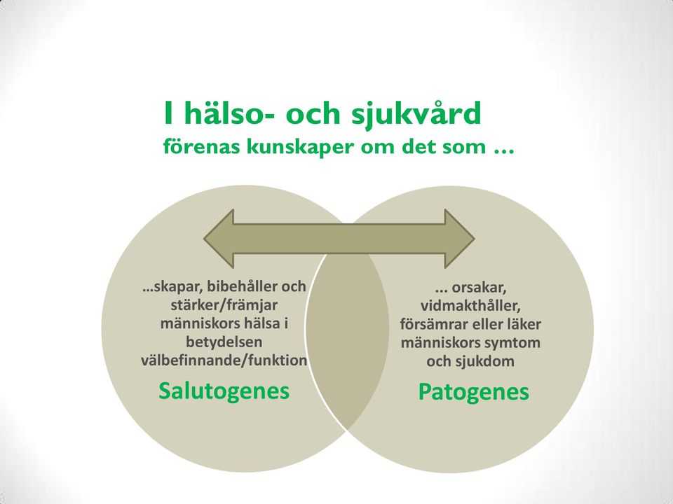 välbefinnande/funktion Salutogenes.