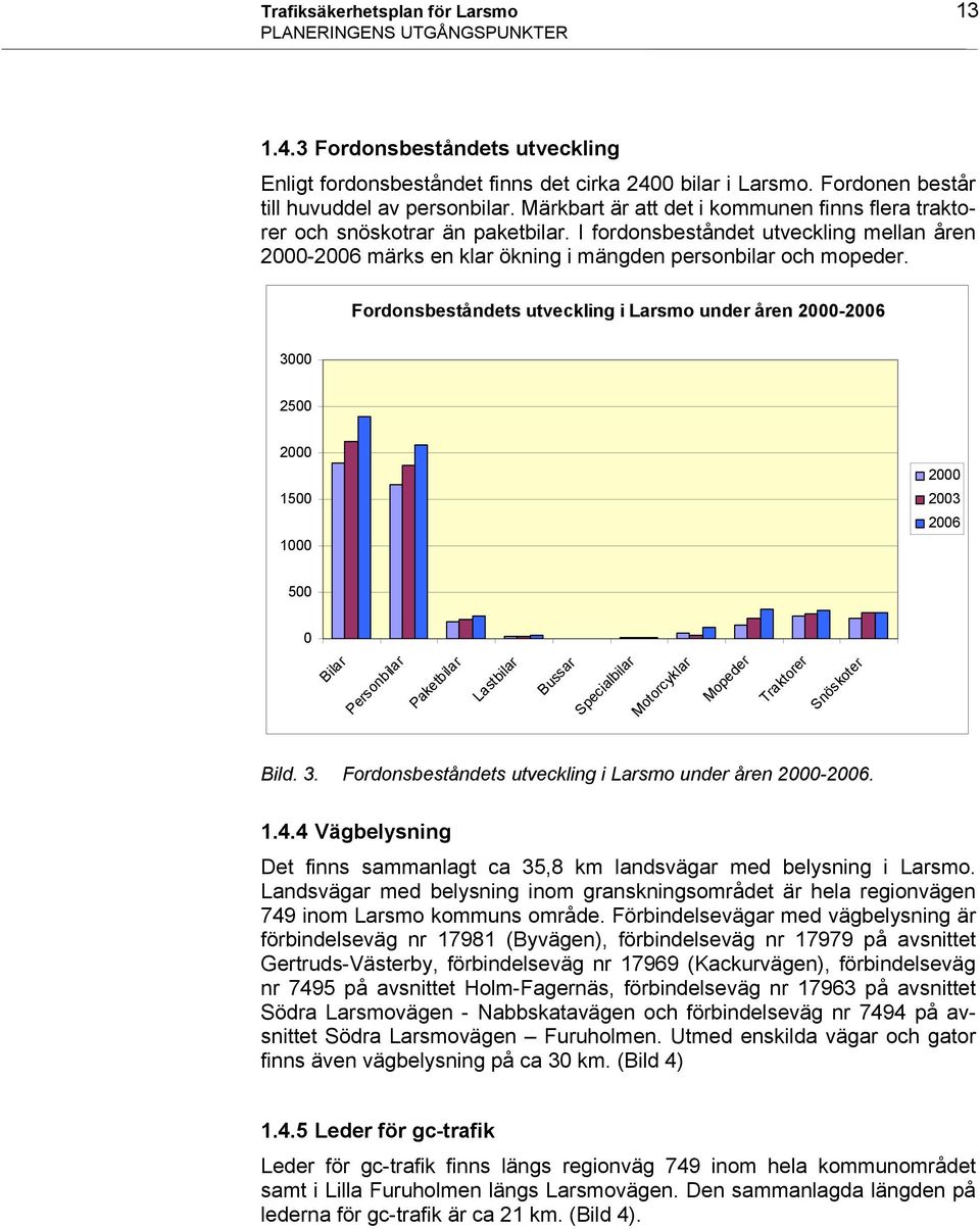 I fordonsbeståndet utveckling mellan åren 2000-2006 märks en klar ökning i mängden personbilar och mopeder.