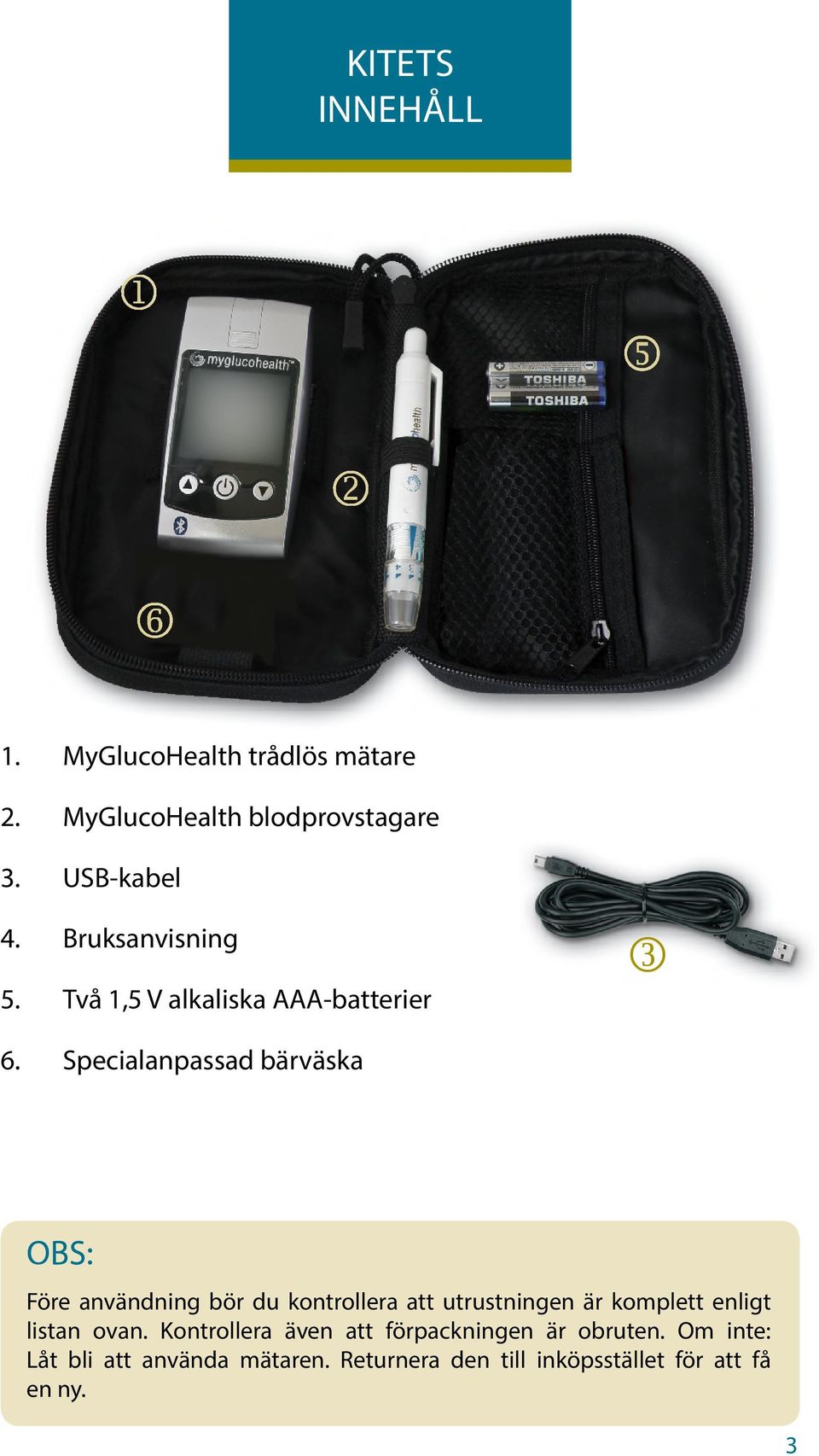 Specialanpassad bärväska Före användning bör du kontrollera att utrustningen är komplett enligt