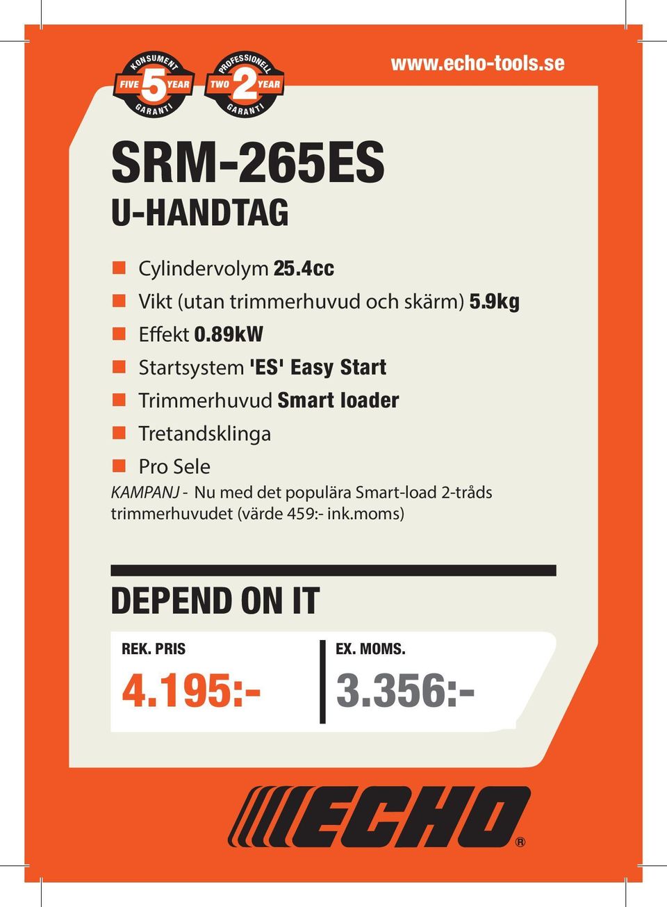 71kW 'ES' Easy Start Length rimmerhuvud w/o cutting Smart head loader 1460mm Fuel retandsklinga tank capacity 0.