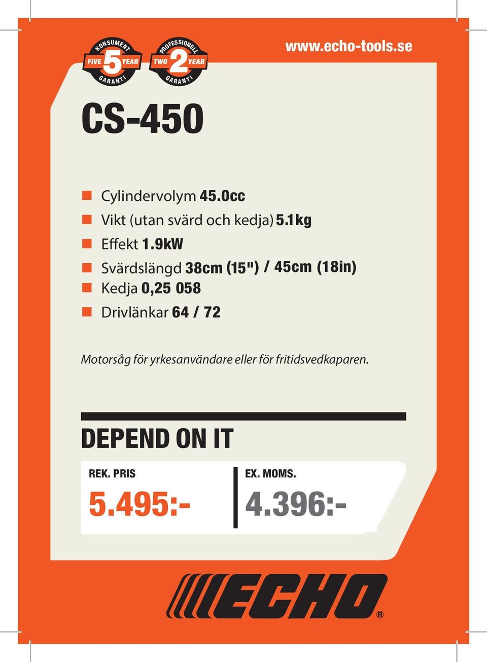 9kW Output Svärdslängd 0.