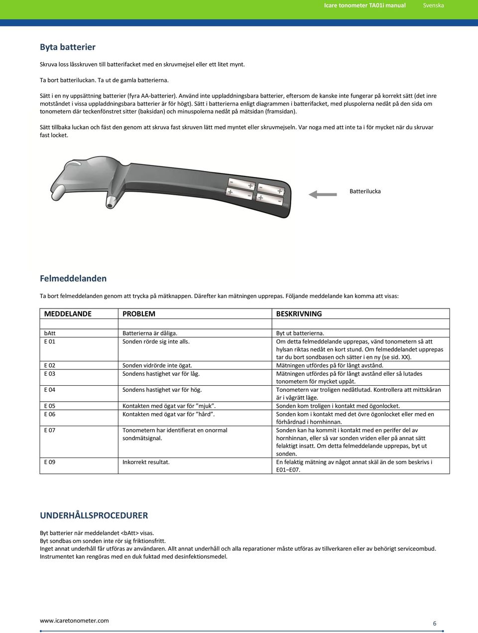 Använd inte uppladdningsbara batterier, eftersom de kanske inte fungerar på korrekt sätt (det inre motståndet i vissa uppladdningsbara batterier är för högt).