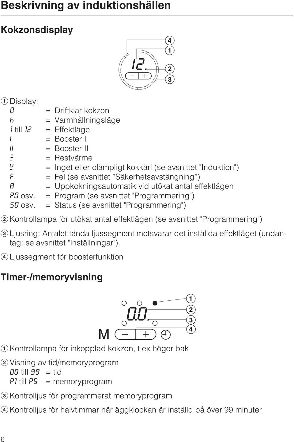 = Status (se avsnittet "Programmering") b Kontrollampa för utökat antal effektlägen (se avsnittet "Programmering") c Ljusring: Antalet tända ljussegment motsvarar det inställda effektläget (undantag: