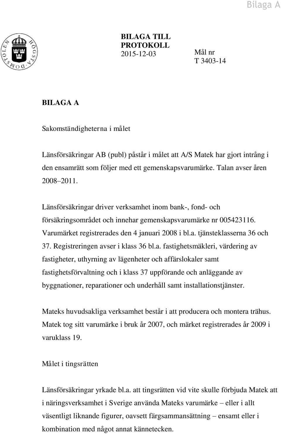 Varumärket registrerades den 4 januari 2008 i bl.a. tjänsteklasserna 36 och 37. Registreringen avser i klass 36 bl.a. fastighetsmäkleri, värdering av fastigheter, uthyrning av lägenheter och