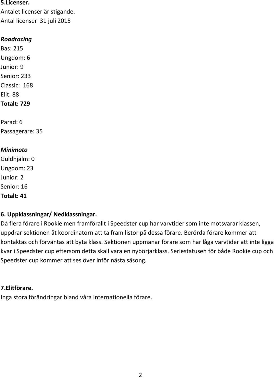 Totalt: 41 6. Uppklassningar/ Nedklassningar.