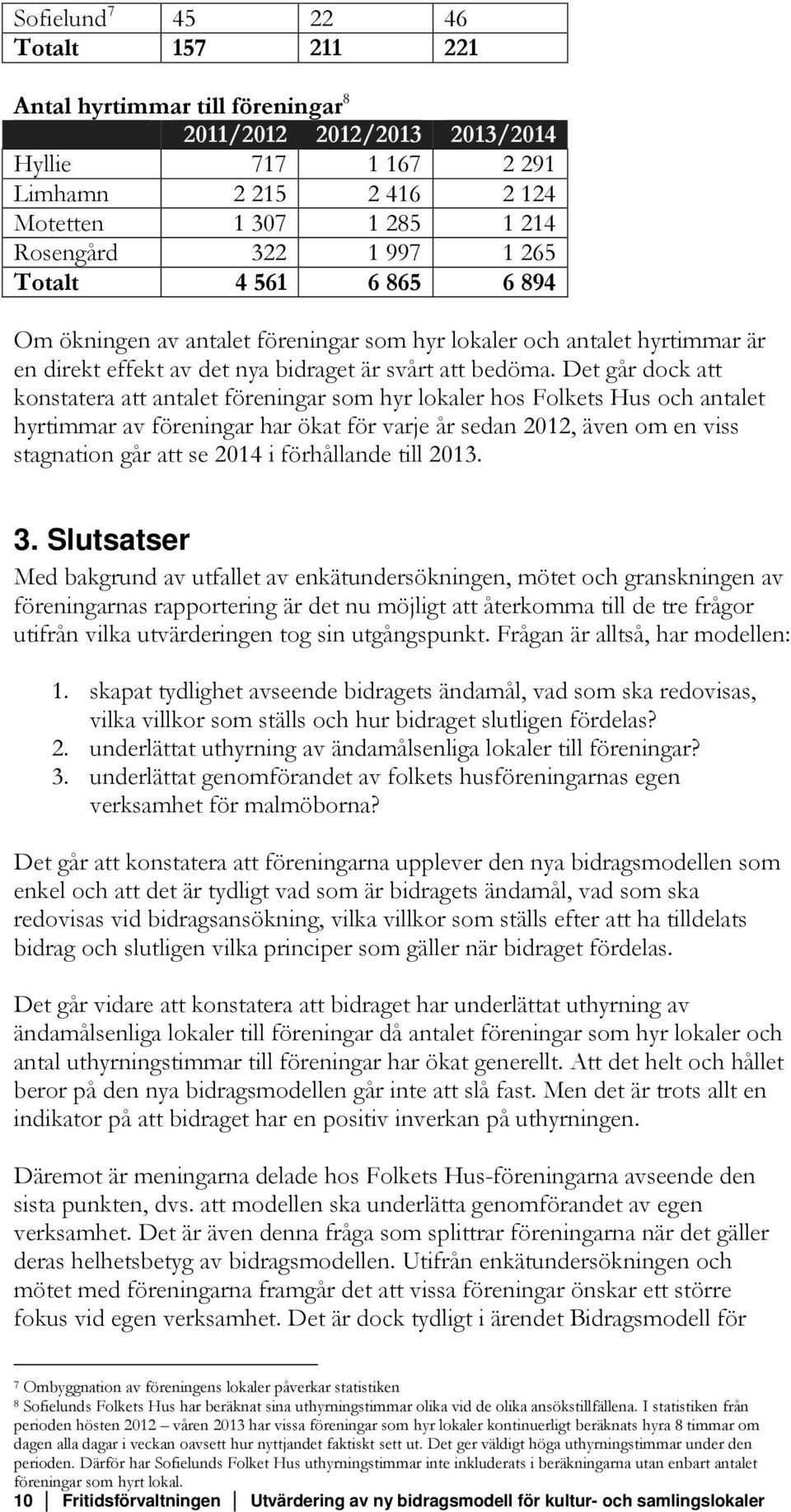 Det går dock att konstatera att antalet föreningar som hyr lokaler hos Folkets Hus och antalet hyrtimmar av föreningar har ökat för varje år sedan 2012, även om en viss stagnation går att se 2014 i