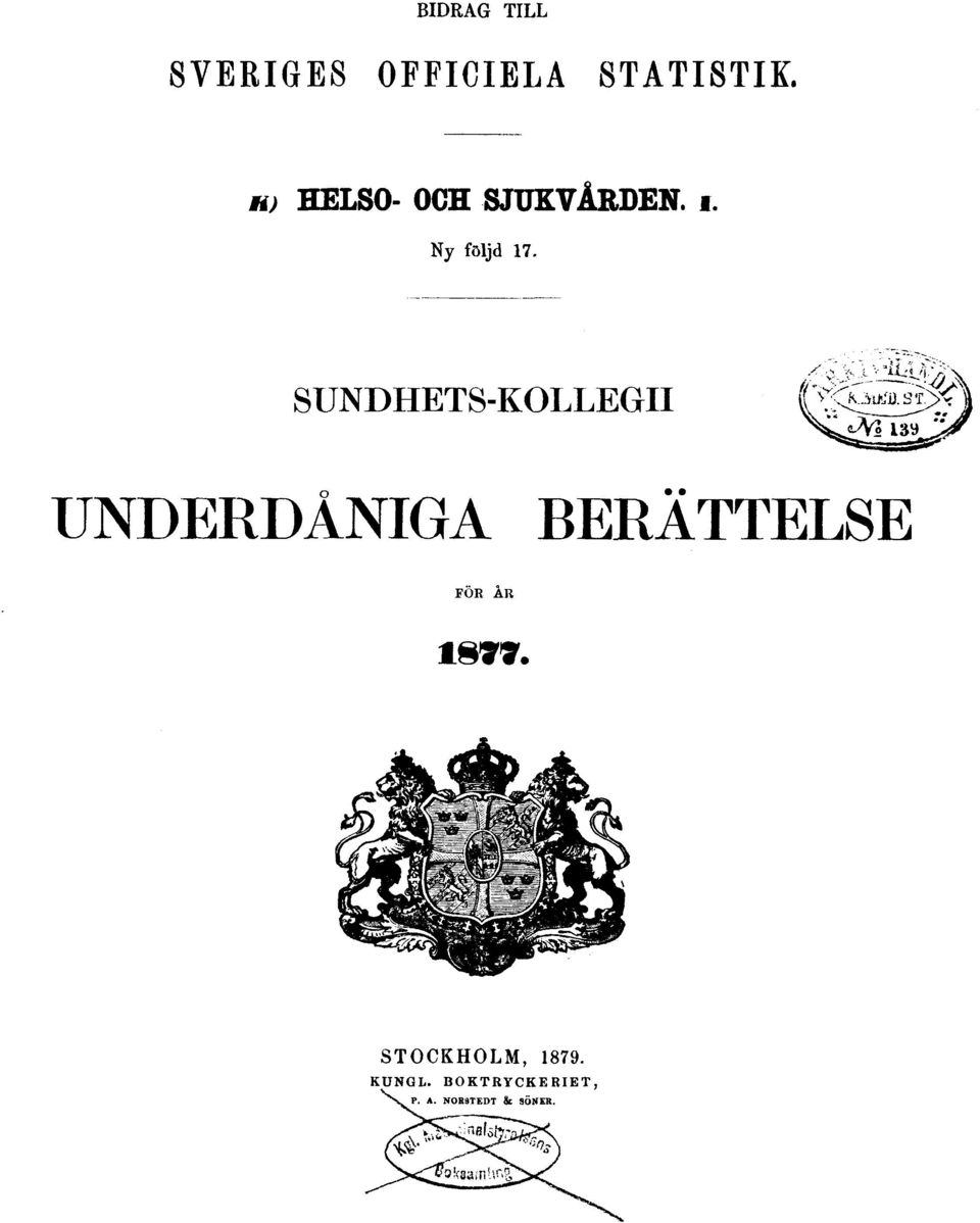 SUNDHETS-KOLLEGII UNDERDÅNIGA BERÄTTELSE FÖR ÅR
