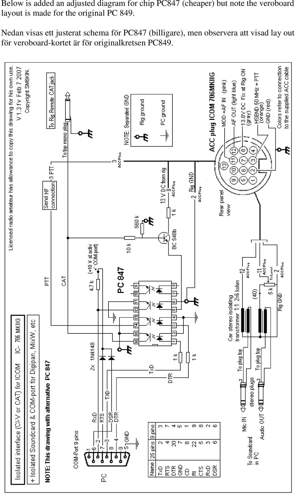 Nedan visas ett justerat schema för PC847 (billigare), men