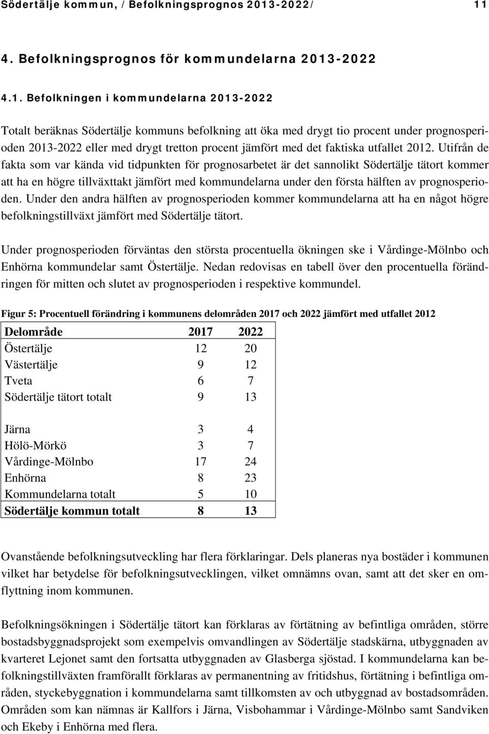 4. Befolkningsprognos för kommundelarna 2013