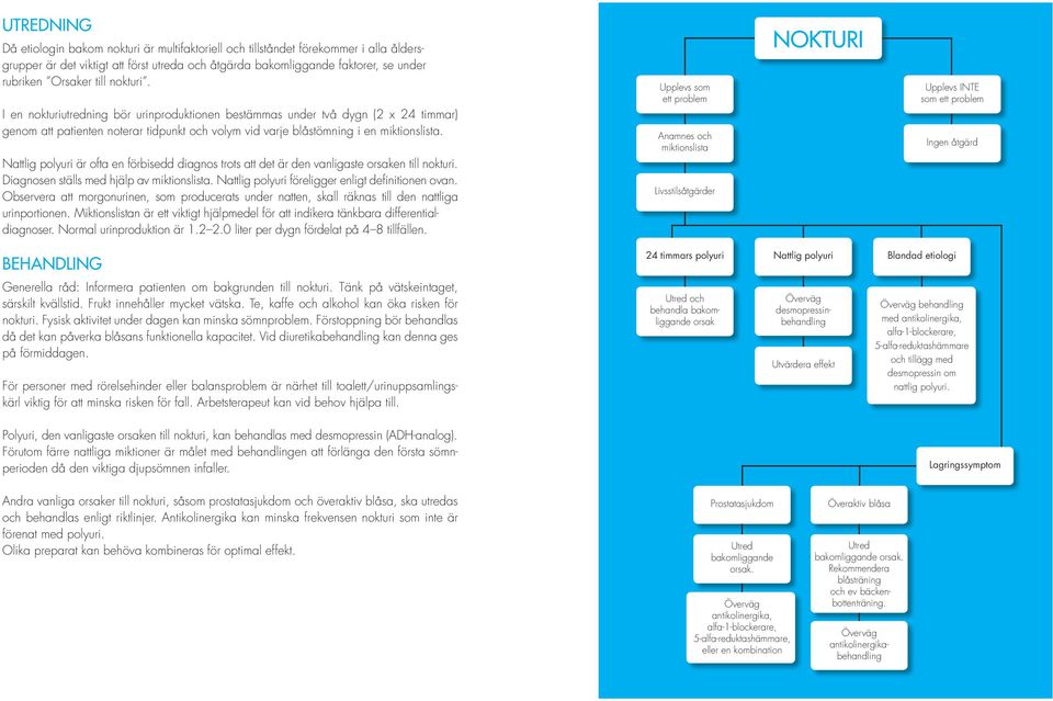 Nattlig polyuri är ofta en förbisedd diagnos trots att det är den vanligaste orsaken till nokturi. Diagnosen ställs med hjälp av miktionslista. Nattlig polyuri föreligger enligt definitionen ovan.