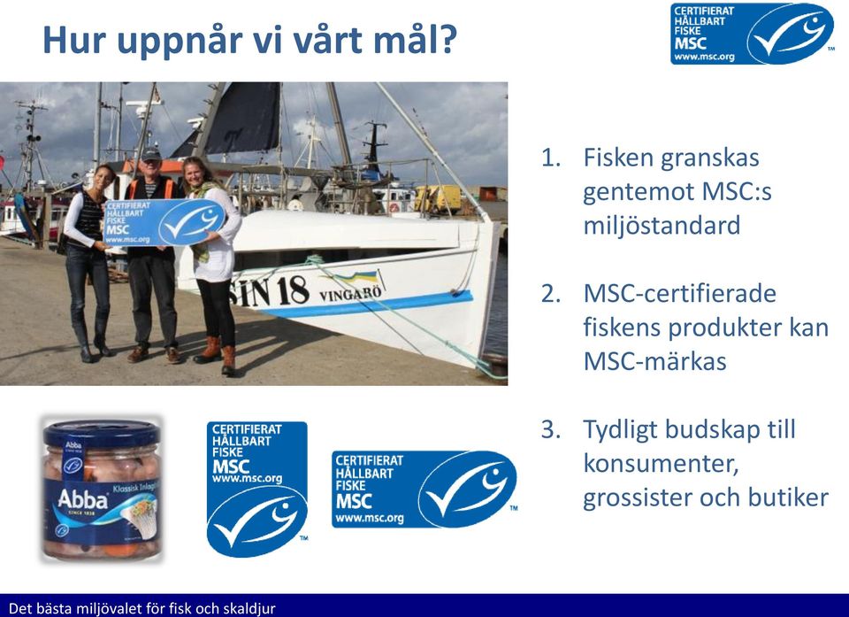 Fisken granskas gentemot MSC:s miljöstandard 2.
