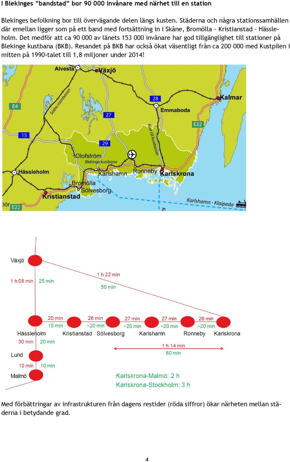 Det medför att ca 90 000 av länets 153 000 invånare har god tillgänglighet till stationer på Blekinge kustbana (BKB).