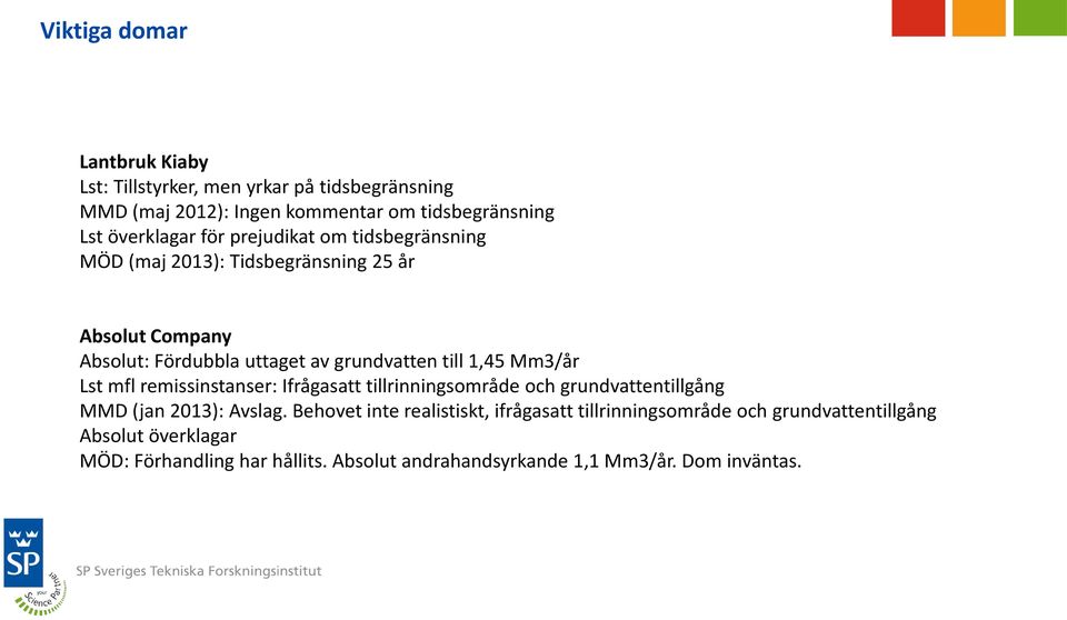 Mm3/år Lst mfl remissinstanser: Ifrågasatt tillrinningsområde och grundvattentillgång MMD (jan 2013): Avslag.