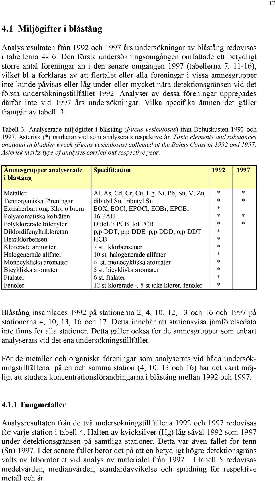 vissa ämnesgrupper inte kunde påvisas eller låg under eller mycket nära detektionsgränsen vid det första undersökningstillfället 1992.