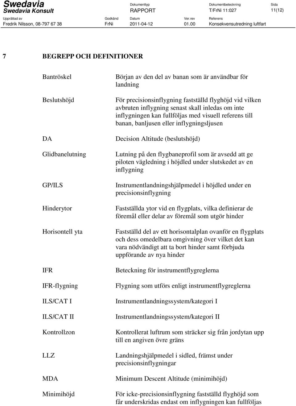 fullföljas med visuell referens till banan, banljusen eller inflygningsljusen Decision Altitude (beslutshöjd) Lutning på den flygbaneprofil som är avsedd att ge piloten vägledning i höjdled under