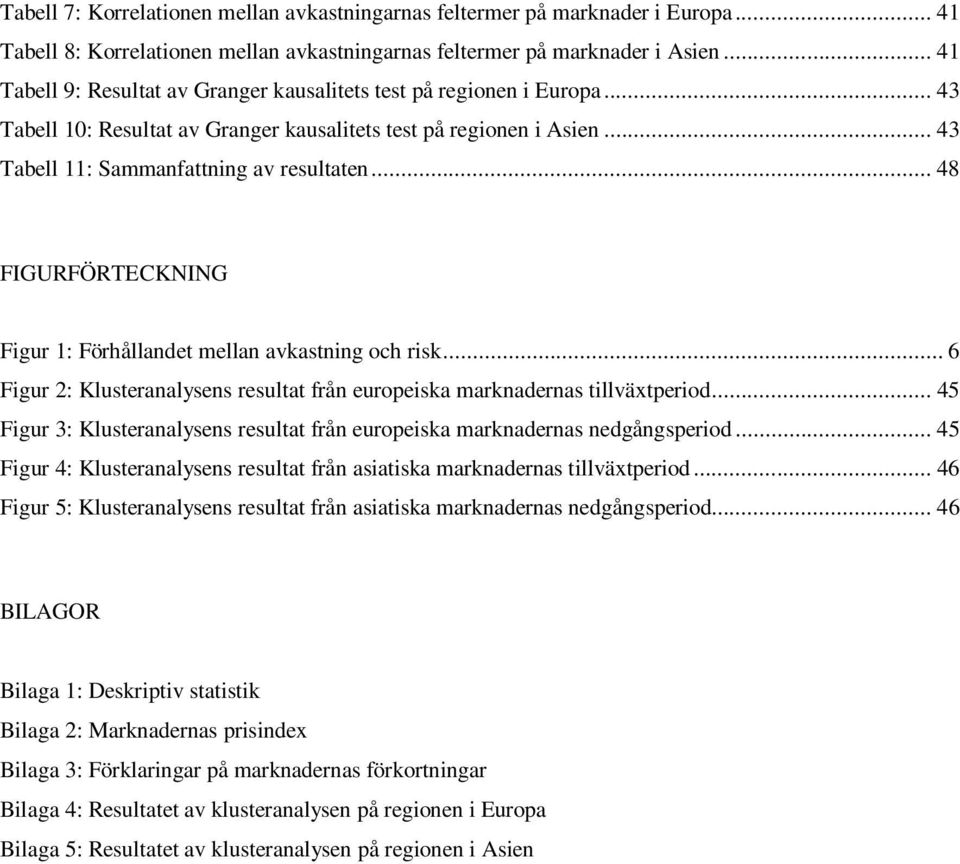 .. 48 FIGURFÖRTECKNING Figur 1: Förhållandet mellan avkastning och risk... 6 Figur 2: Klusteranalysens resultat från europeiska marknadernas tillväxtperiod.