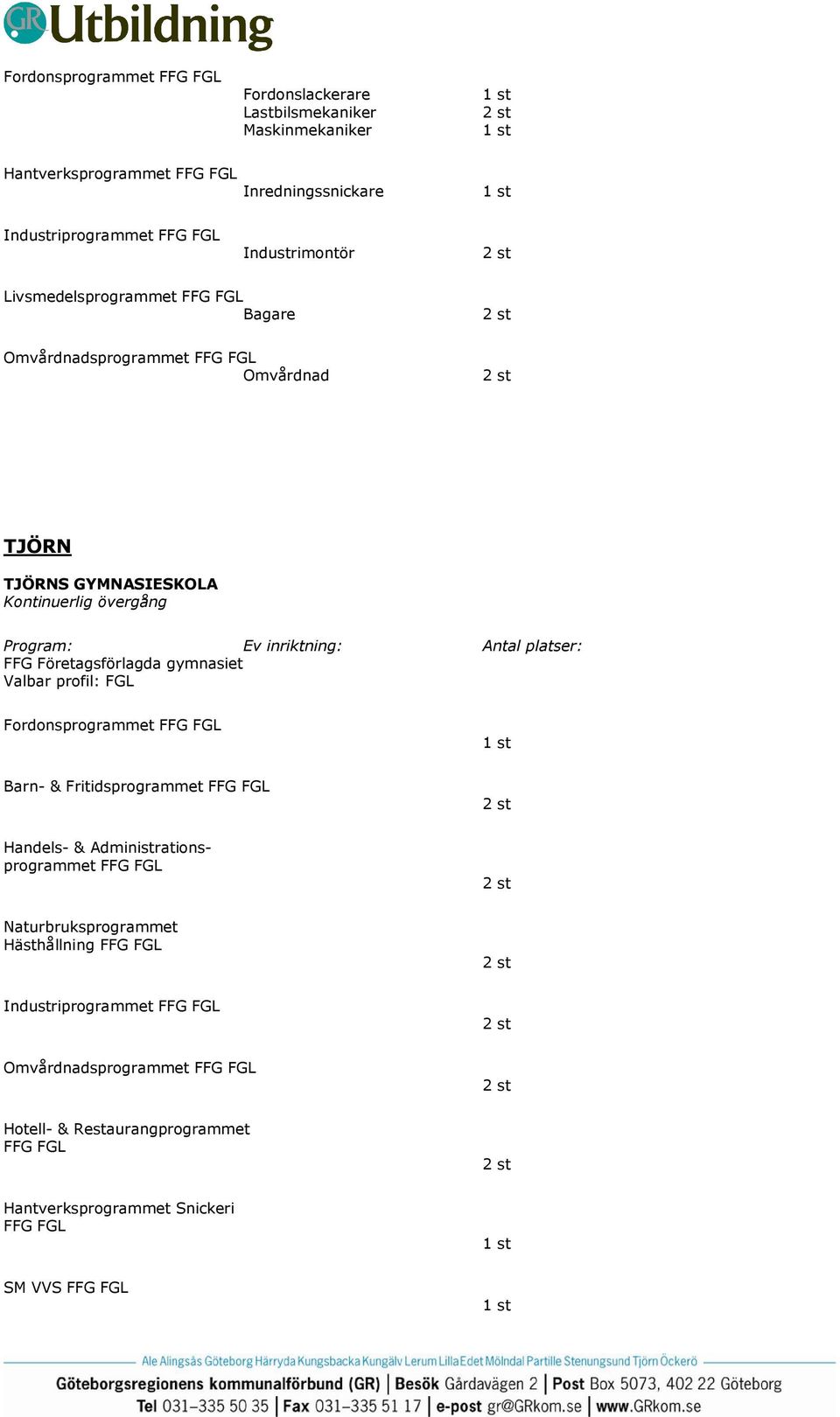 Företagsförlagda gymnasiet Valbar profil: FGL Fordonsprogrammet Barn- & Fritidsprogrammet Handels- &