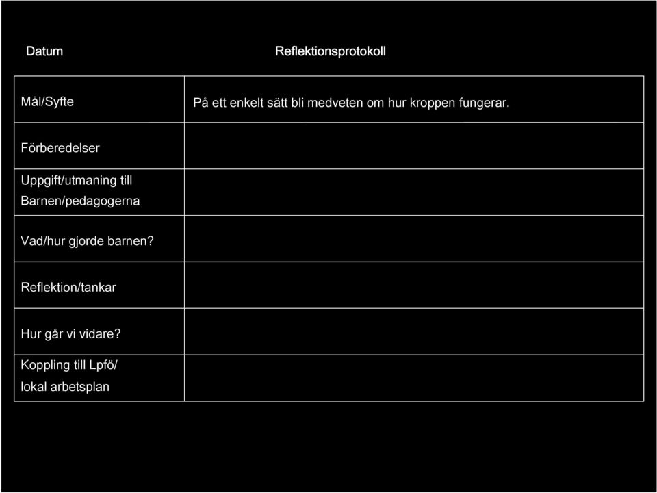 Förberedelser Uppgift/utmaning till Barnen/pedagogerna