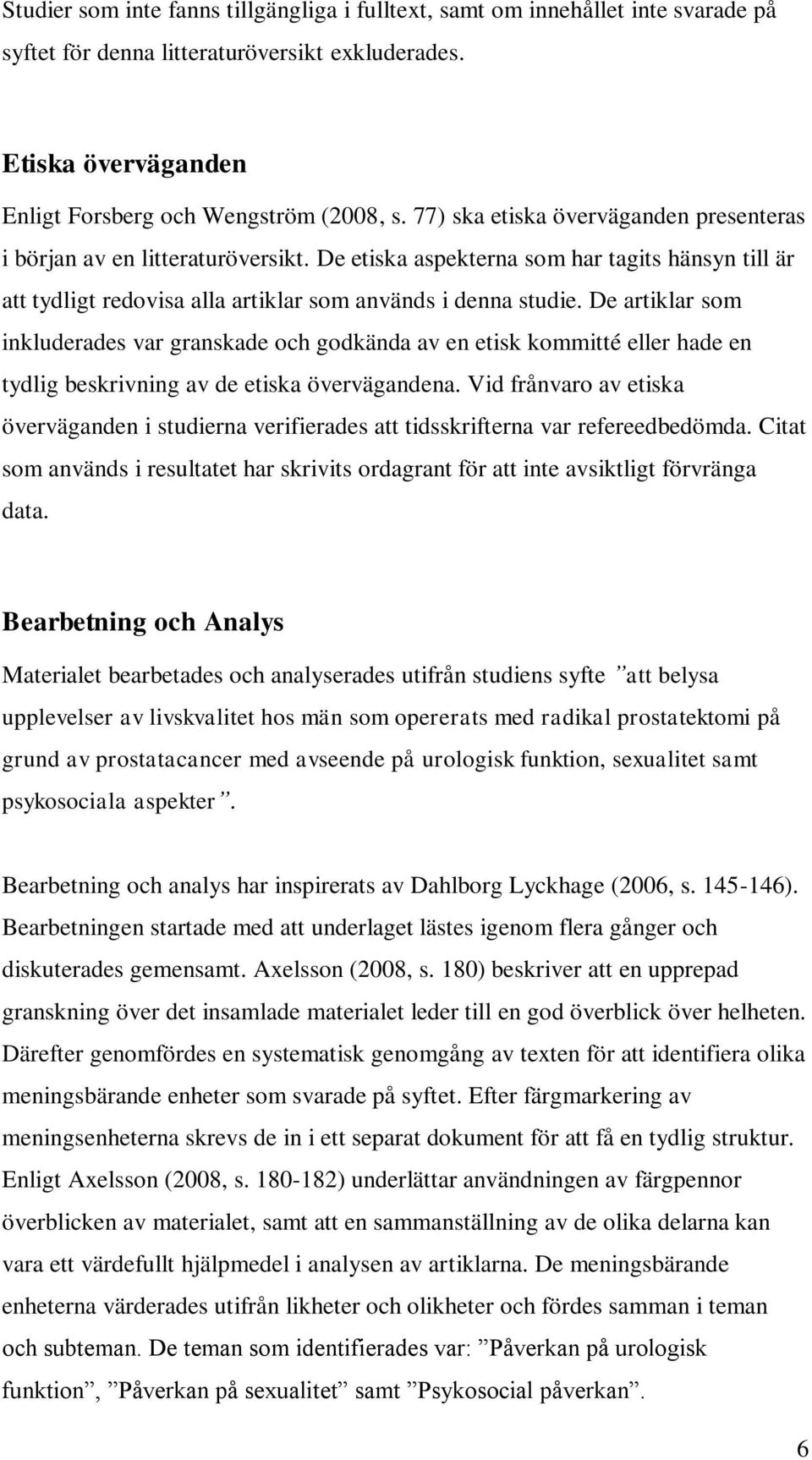 De artiklar som inkluderades var granskade och godkända av en etisk kommitté eller hade en tydlig beskrivning av de etiska övervägandena.