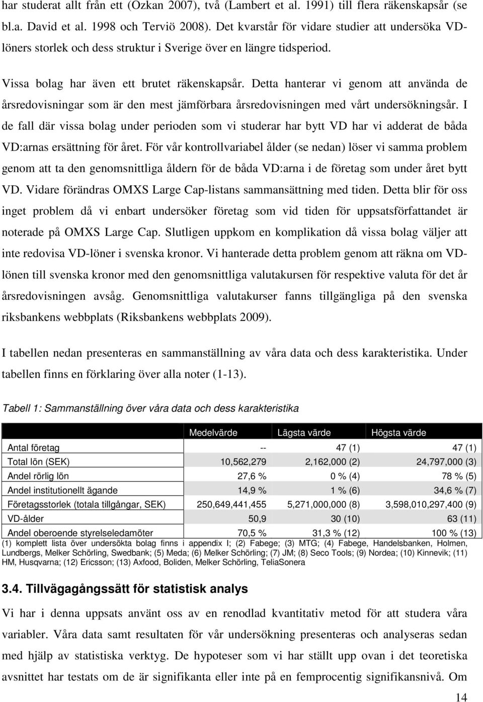 Detta hanterar vi genom att använda de årsredovisningar som är den mest jämförbara årsredovisningen med vårt undersökningsår.