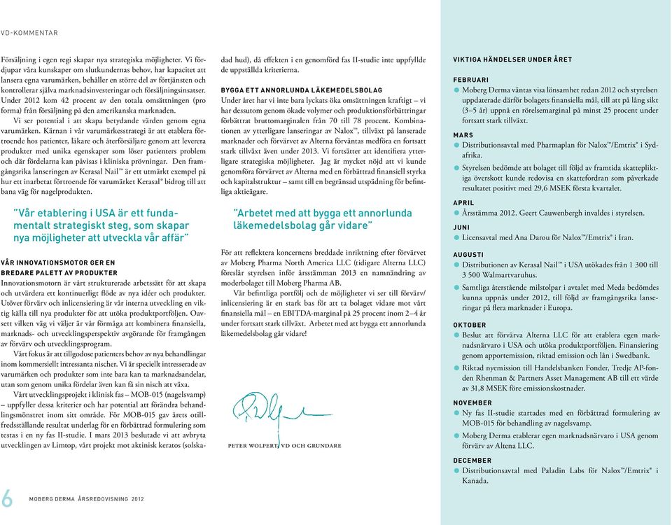försäljningsinsatser. Under 2012 kom 42 procent av den totala omsättningen (pro forma) från försäljning på den amerikanska marknaden.