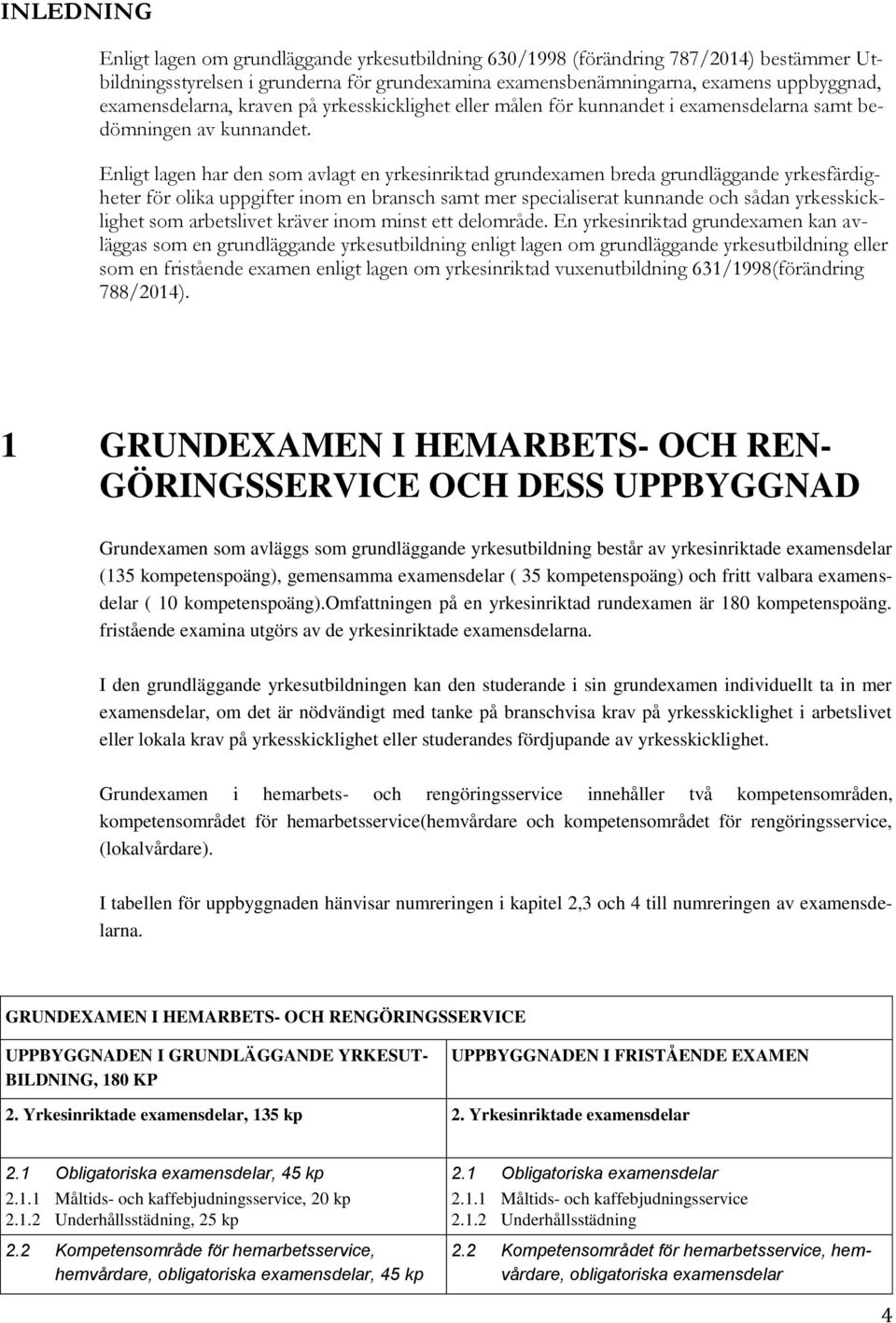 Enligt lagen har den som avlagt en yrkesinriktad grundexamen breda grundläggande yrkesfärdigheter för olika uppgifter inom en bransch samt mer specialiserat kunnande och sådan yrkesskicklighet som
