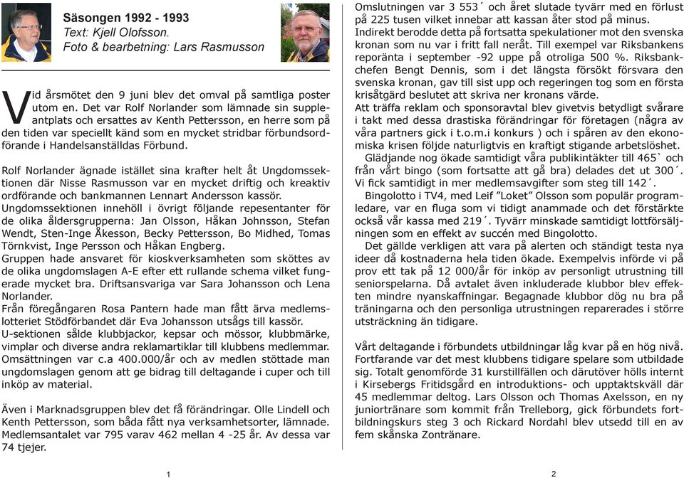 Förbund. Rolf Norlander ägnade istället sina krafter helt åt Ungdomssektionen där Nisse Rasmusson var en mycket driftig och kreaktiv ordförande och bankmannen Lennart Andersson kassör.
