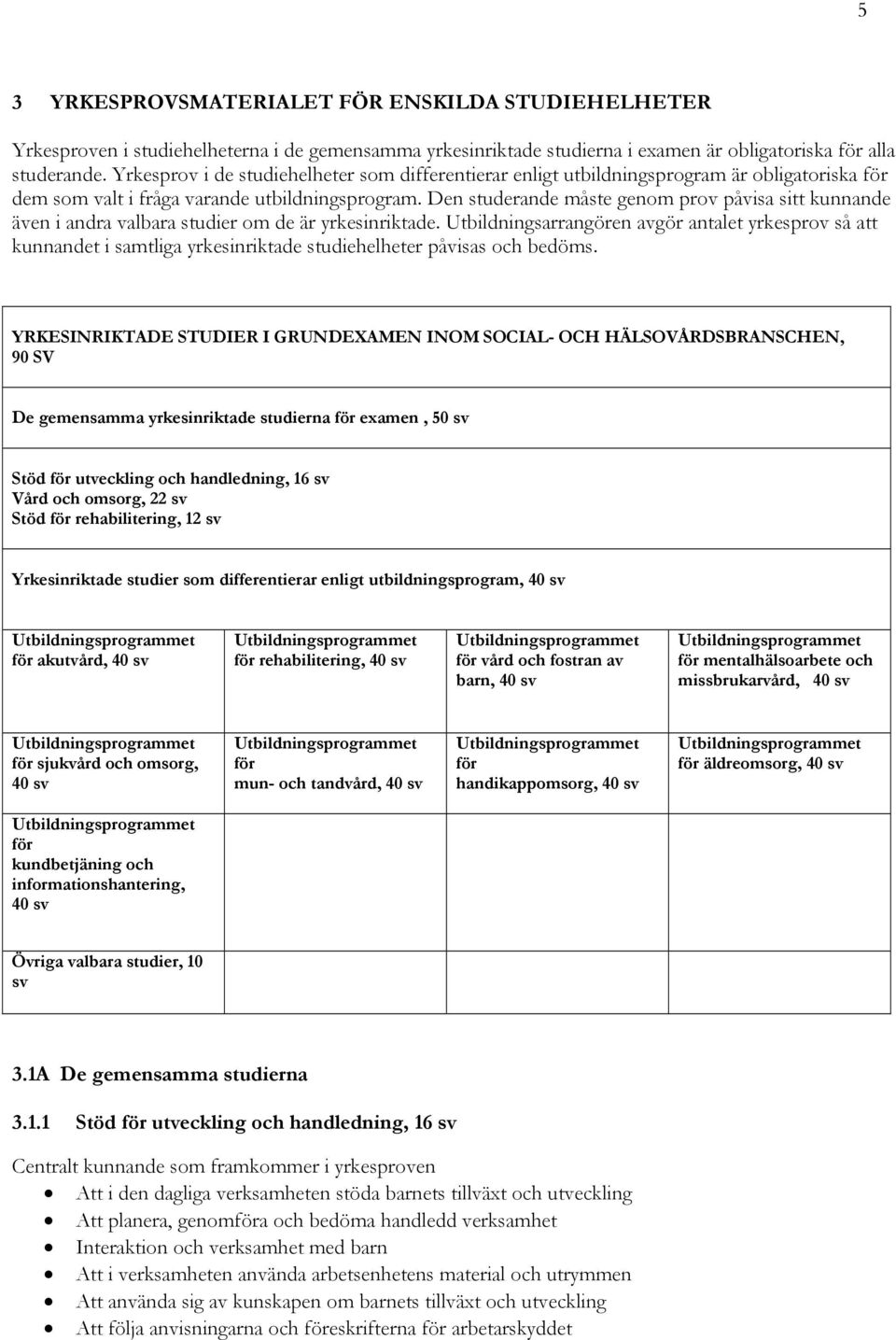 Den studerande måste genom prov påvisa sitt kunnande även i andra valbara studier om de är yrkesinriktade.