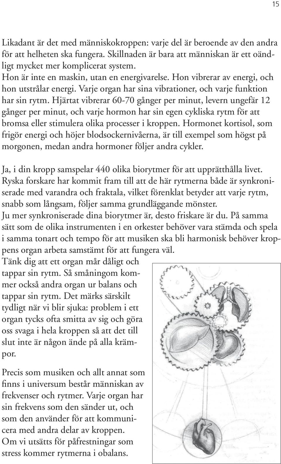 Hjärtat vibrerar 60-70 gånger per minut, levern ungefär 12 gånger per minut, och varje hormon har sin egen cykliska rytm för att bromsa eller stimulera olika processer i kroppen.